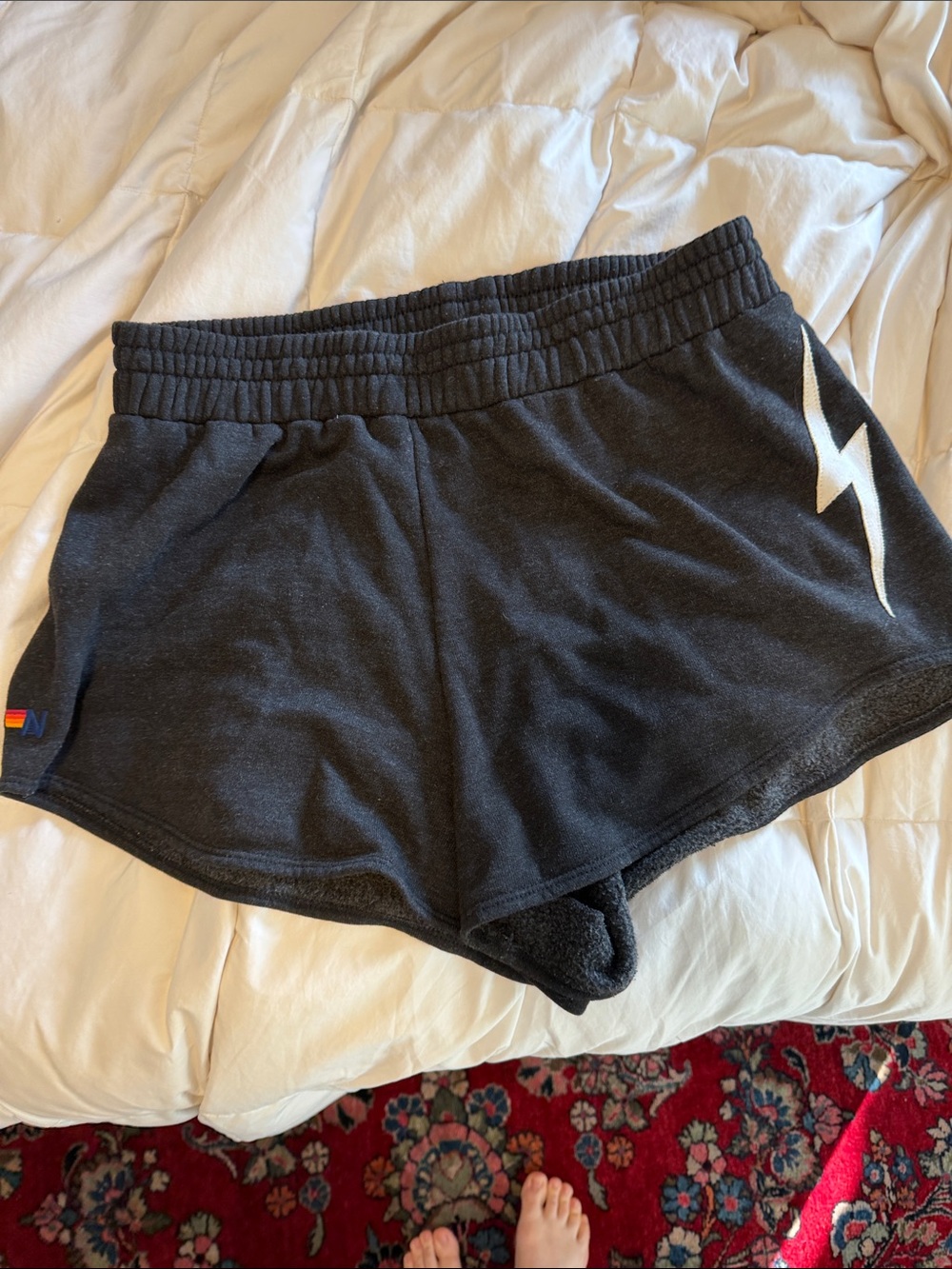 Aviator Nation Black Athletic Shorts with White Lightning